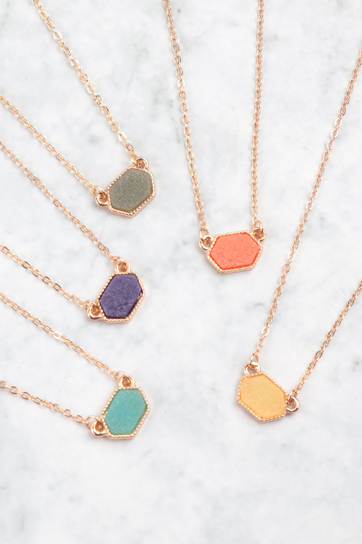 Druzy Hexagon  Necklaces With Stud Earrings