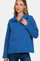 Zenana Turtleneck Half Snap Fleece Sweatshirt.