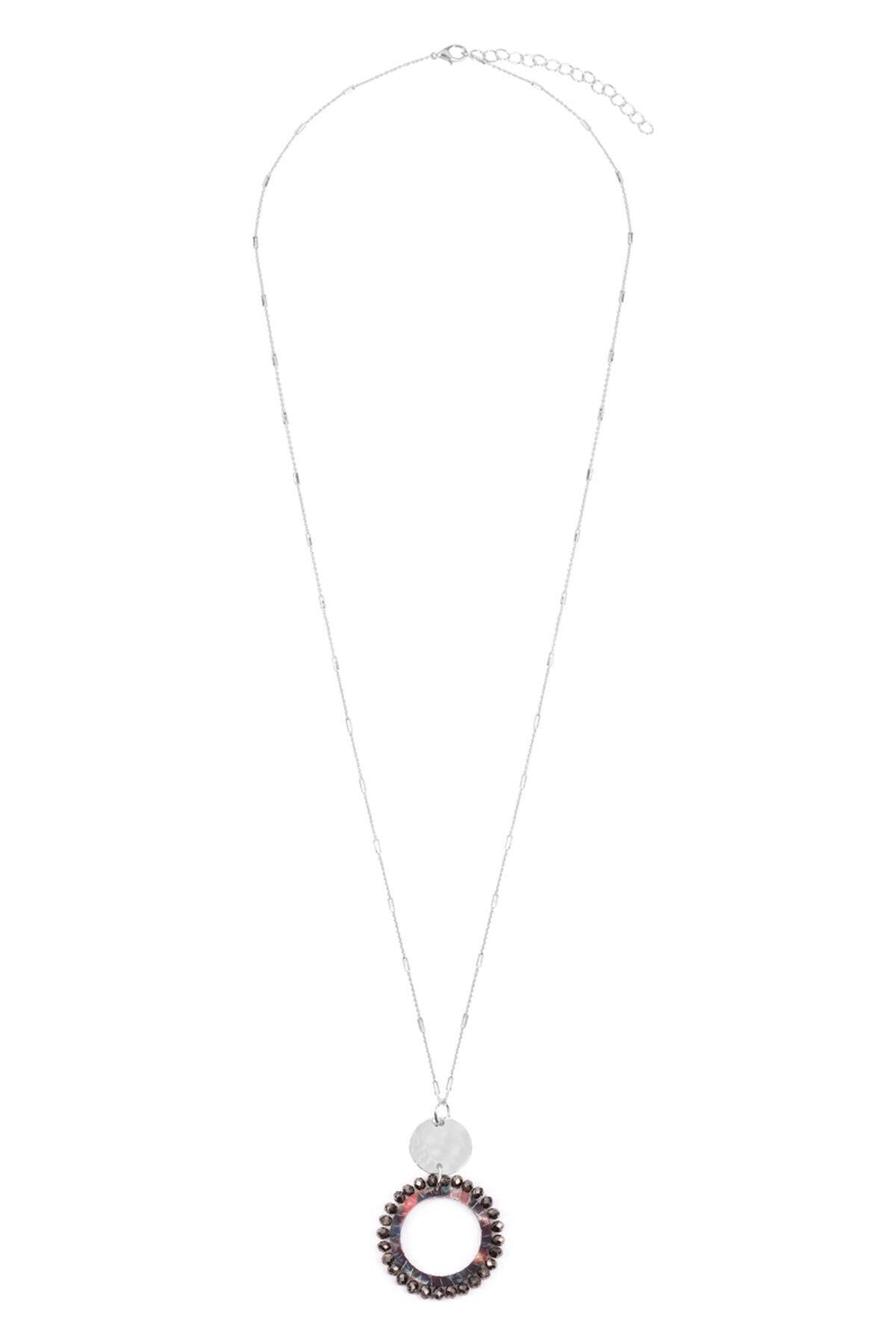 Myn1327 - Glass Beaded Hoop Pendant Necklace.