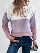 Color Block Drop Shoulder Long Sleeve Sweater.