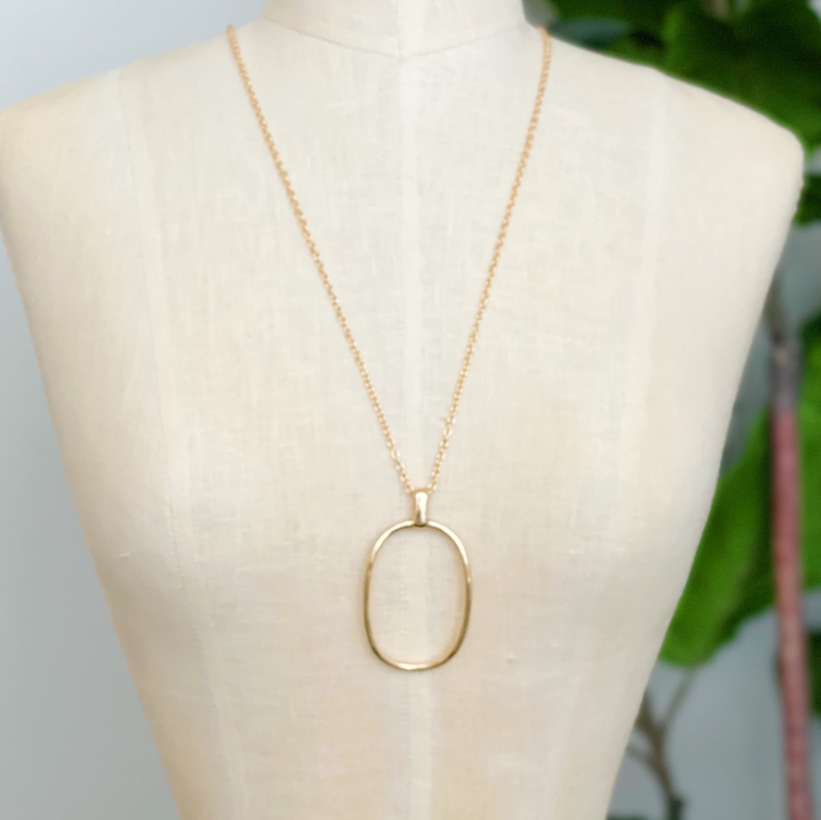 Sleek Oval Pendant Long Necklace.