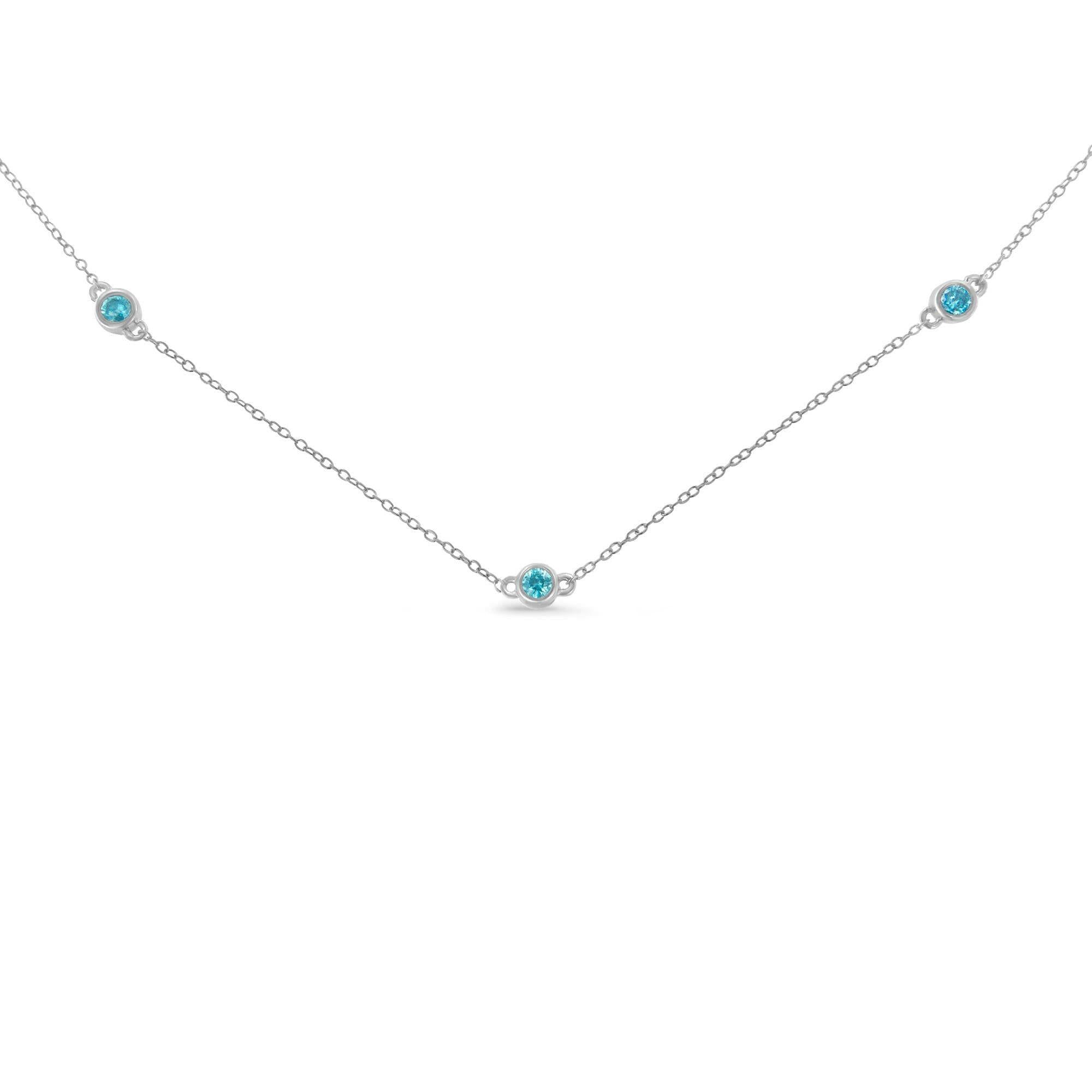 Sterling Silver Treated Diamond by Yard Necklace (1/2 Cttw, Blue Color, I2-I3 Clarity).