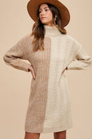 Annie Wear Color Block Turtleneck Sweater Dress.