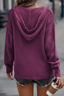 Collins v Neck Ribbed Drop Shoulder Hooded Sweater.