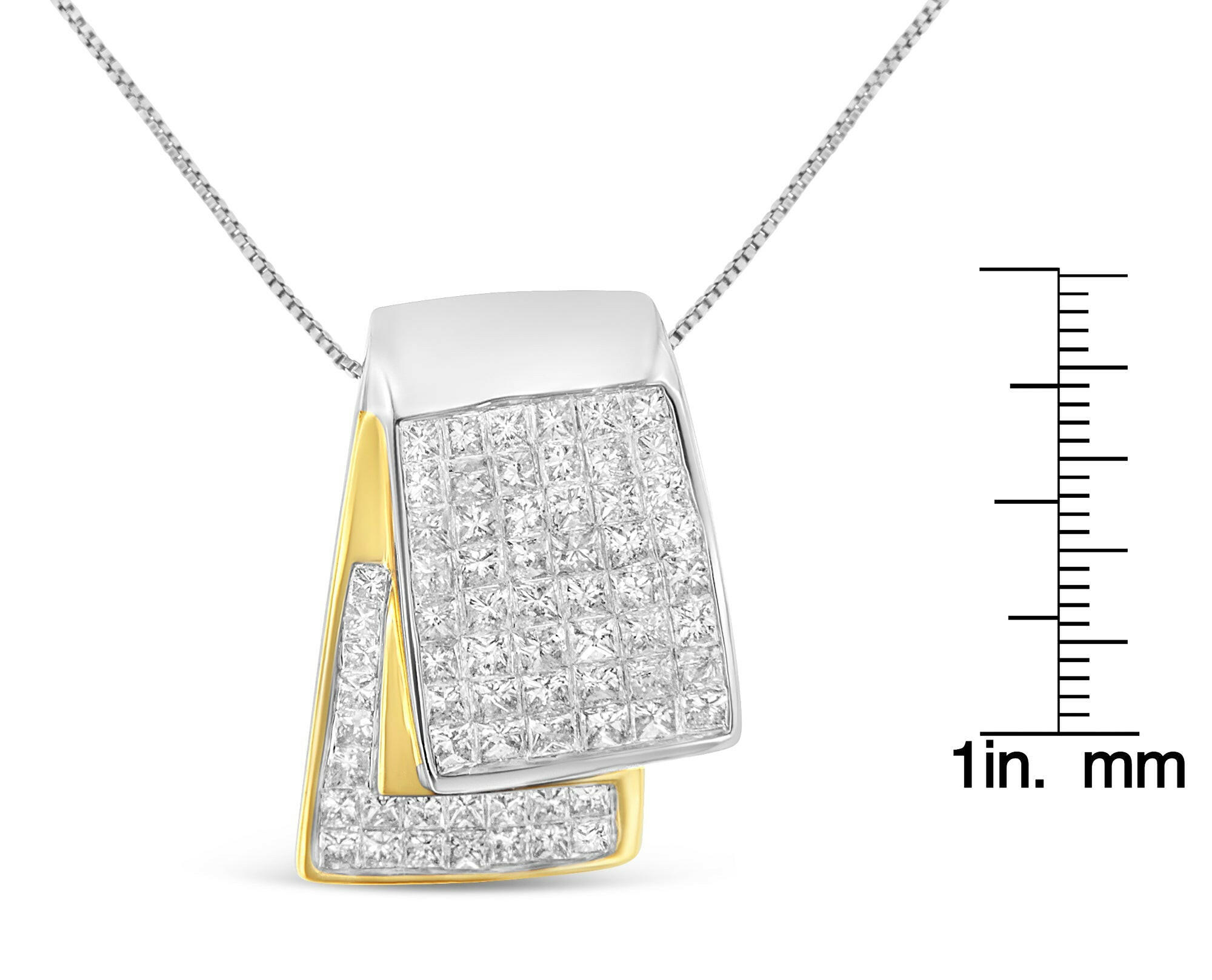 14K White and Yellow Gold 2.0 Cttw Princess Cut Diamond Two Tone Foldover Box Pendant 18” Box Chain Necklace (H-I Color,.