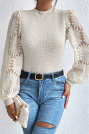 Mock Neck Lace Long Sleeve Top.