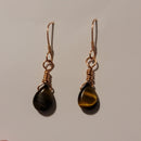 Handmade Copper Tear Drop Tigers Eye Dangle Earrings.