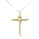 Espira 10K Two-Tone Yellow & White Gold Diamond-Accented Cross 18" Pendant Necklace (J-K Color, I2-I3 Clarity).