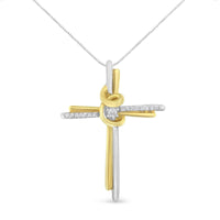 Espira 10K Two-Tone Yellow & White Gold Diamond-Accented Cross 18" Pendant Necklace (J-K Color, I2-I3 Clarity).