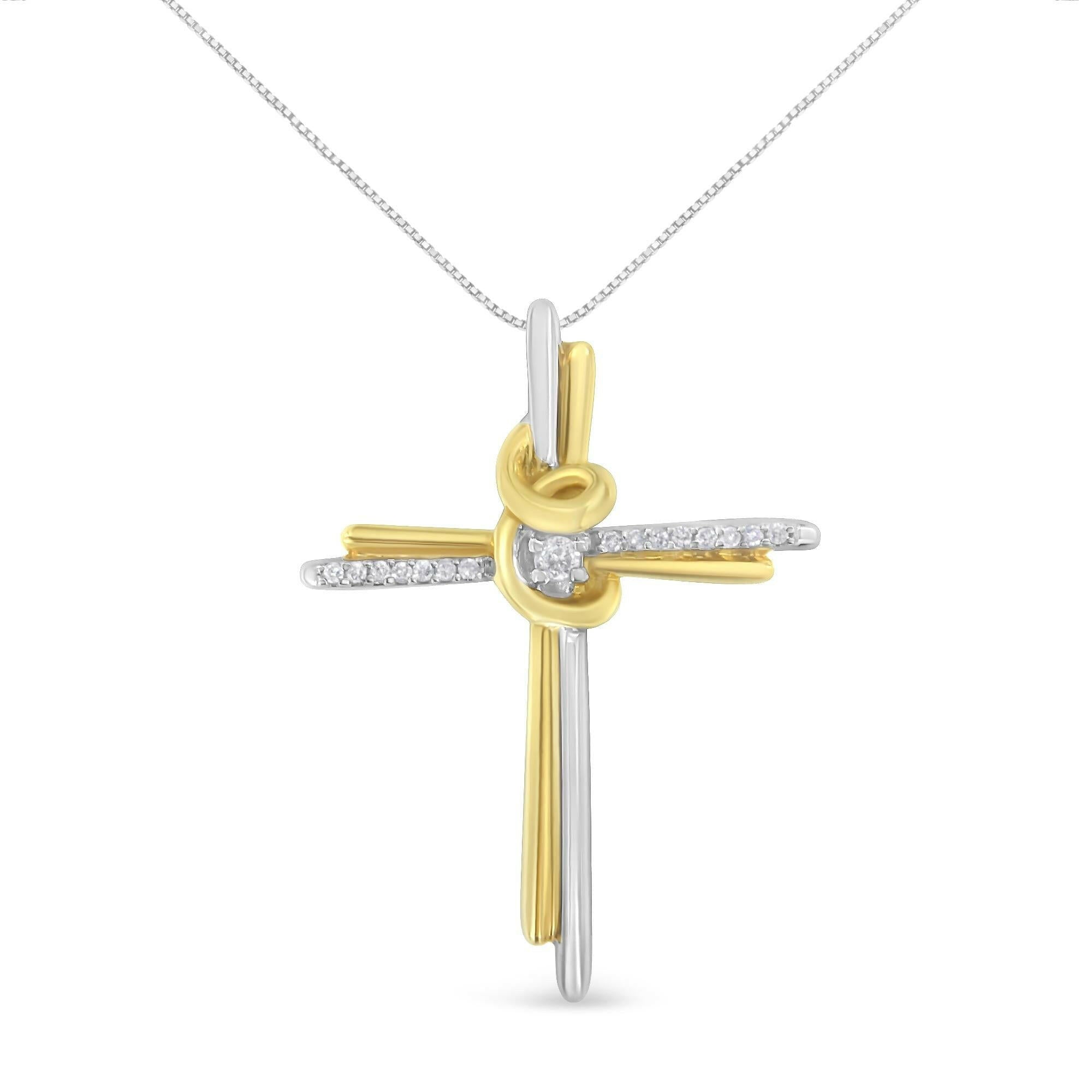 Espira 10K Two-Tone Yellow & White Gold Diamond-Accented Cross 18" Pendant Necklace (J-K Color, I2-I3 Clarity)