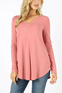 Premium Long Sleeve V-Neck Round Hem Top.