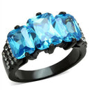 TK1866 IP Black(Ion Plating) Stainless Steel Ring With AAA Grade CZ in Sea Blue.