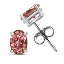 14K White Gold Lab Grown Pink Oval 4 Prong Set Classic Diamond Solitaire Stud Earrings (Pink Color, VS2-SI1 Clarity).