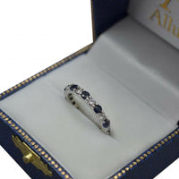 Eternity Diamond and Blue Sapphire Ring Band 14k White Gold (2.35ct).