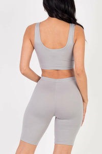 Solid Color Crop Tank Top & Biker Shorts Active Set (CAPELLA)