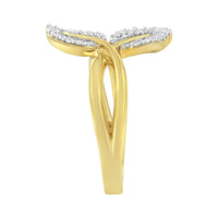 10K Yellow Gold 3/8 Cttw Round and Baguette-Cut Diamond Leaf Cocktail Ring (I-J Color, I1-I2 Clarity).