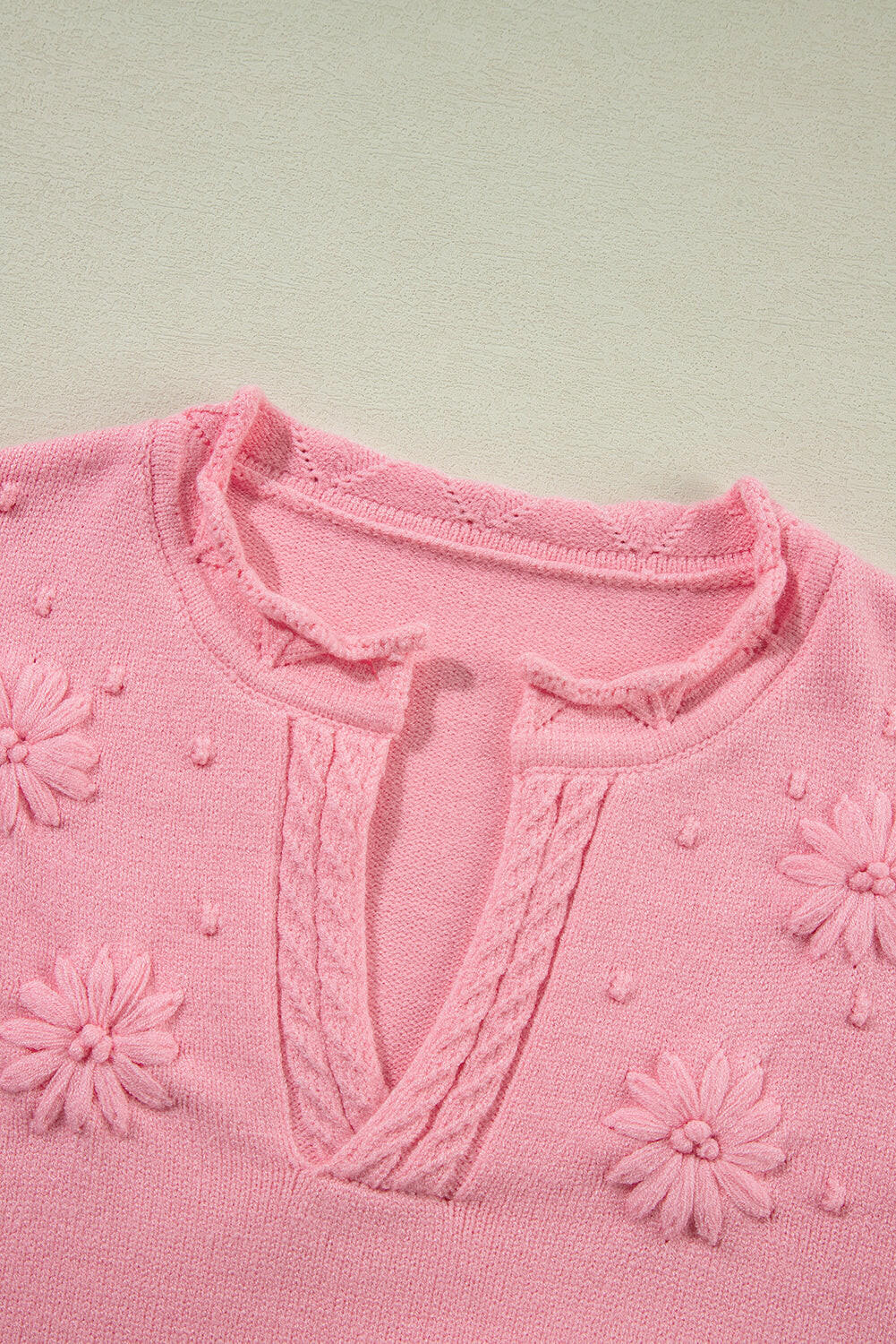 Ashlynn Flower Detail Knitted Notched Neck Sweater.