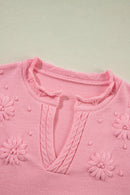 Ashlynn Flower Detail Knitted Notched Neck Sweater.