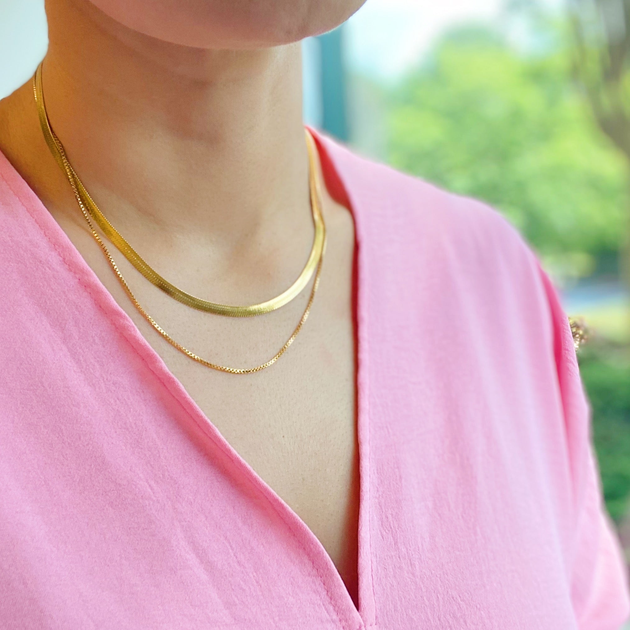 Layered Herringbone Chain Necklace.