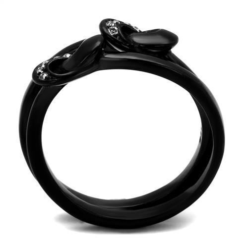 IP Black(Ion Plating) Stainless Steel Ring With Top Grade Crystal in Clear