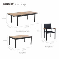 HIGOLD Heck 12+1 Pieces FSC Teak Aluminum Outdoor Dining Set for 12 Person, Extendable Table and Stackable Chair, Charcoal Black.