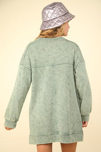 VERY J Mineral Washed Oversized Sweatshirt Mini Dress.