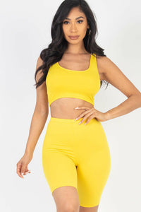 Solid Color Crop Tank Top & Biker Shorts Active Set (CAPELLA).