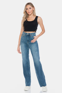 Judy Blue Full Size Tummy Control Cut Raw Hem Straight Jeans.