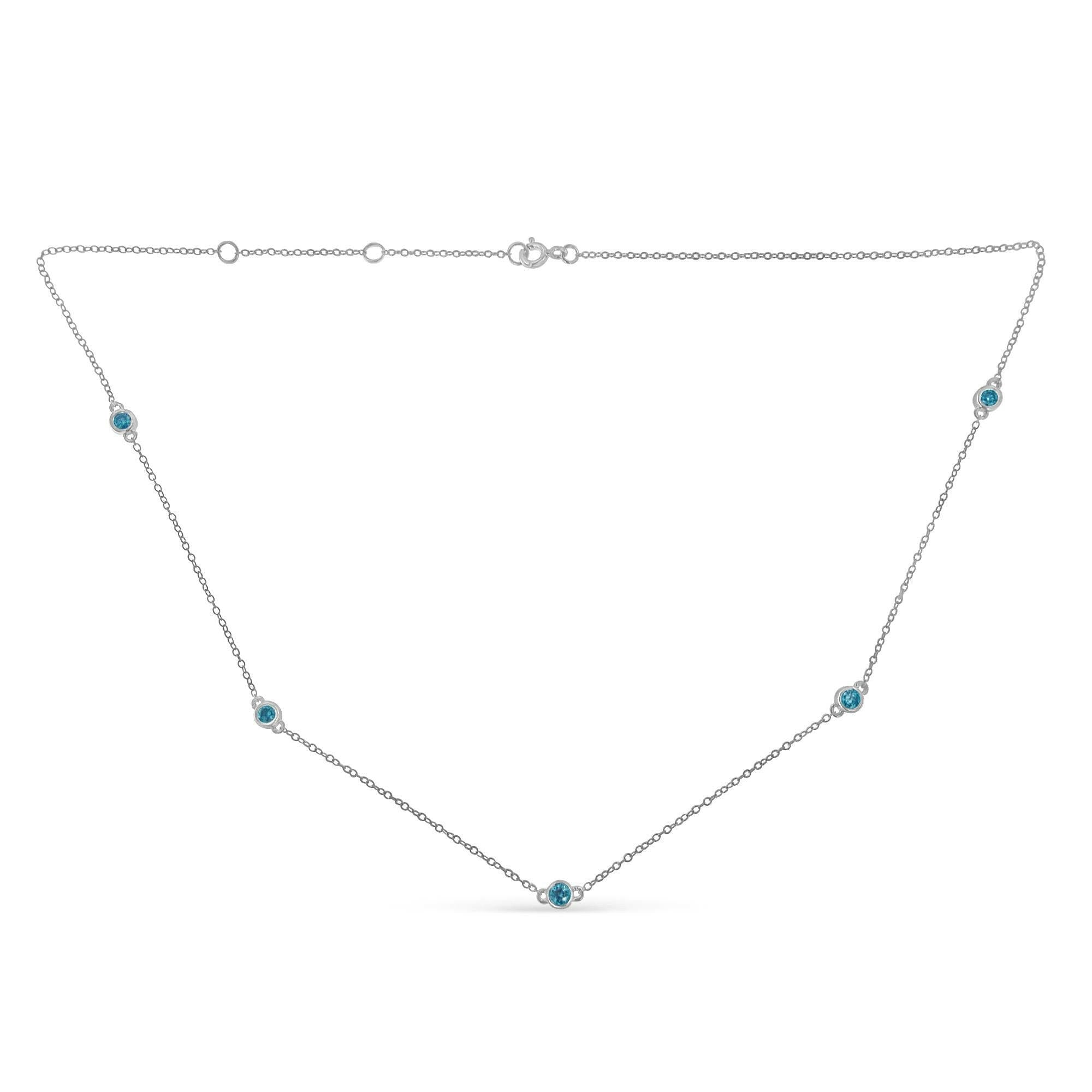 Sterling Silver Treated Diamond by Yard Necklace (1/2 Cttw, Blue Color, I2-I3 Clarity)