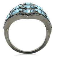 0W235 Ruthenium Brass Ring With Top Grade Crystal in Sea Blue