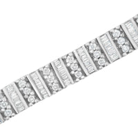 14K White Gold 4 7/8 Cttw Baguette & Round Brilliant-Cut Diamond Channel- & Prong-Set Tennis Bracelet (I-J Color, I1-I2.