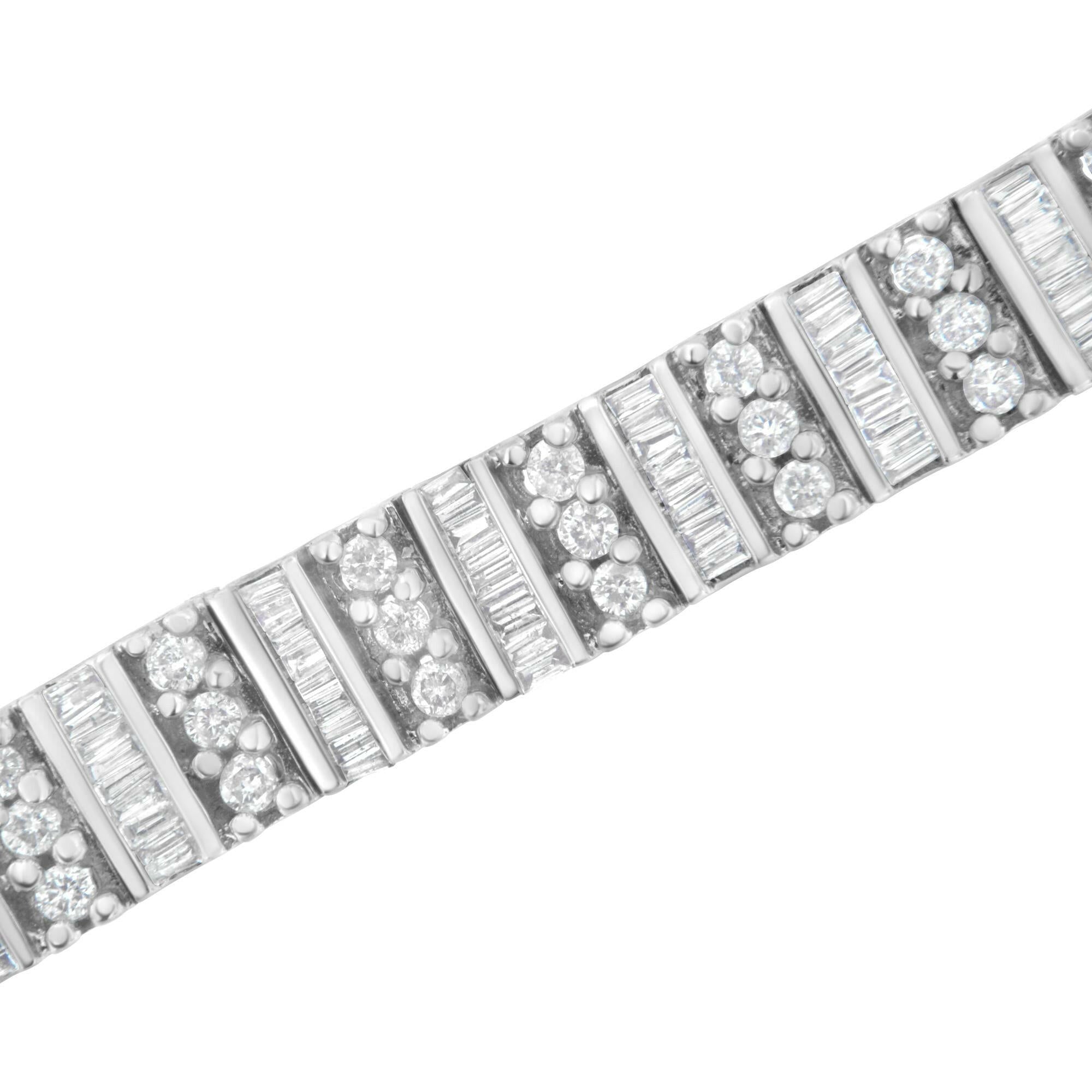 14K White Gold 4 7/8 Cttw Baguette & Round Brilliant-Cut Diamond Channel- & Prong-Set Tennis Bracelet (I-J Color, I1-I2.