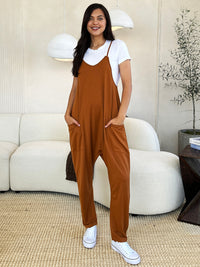 Double Take Full Size Sleeveless V-Neck Pocketed Jumpsuit.