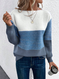 Color Block Drop Shoulder Long Sleeve Sweater.