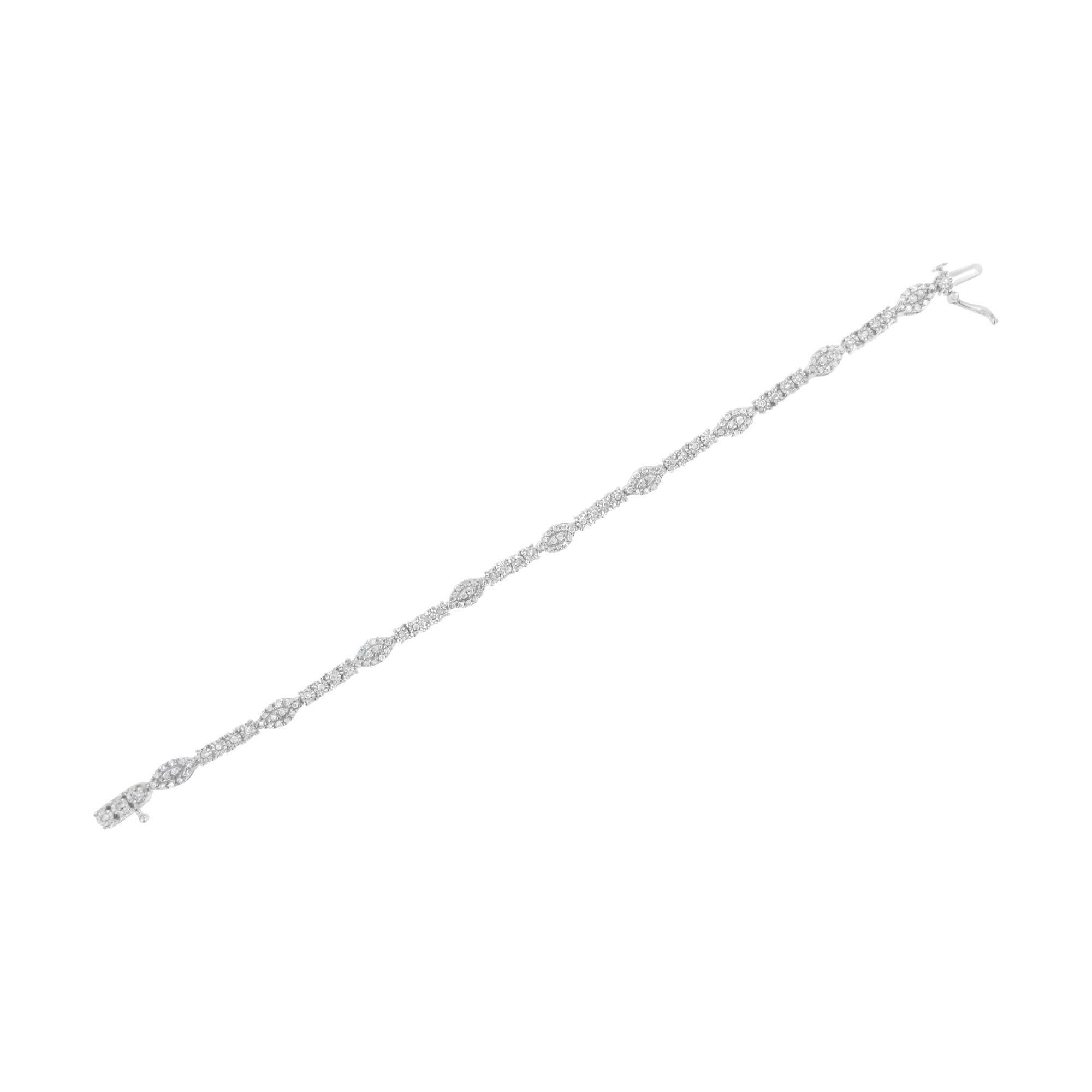 .925 Sterling Silver 1-1/2 Cttw Diamond Marquise Halo and Line Link Tennis Bracelet (I-J Color, I2-I3 Clarity) - 7-1/4".