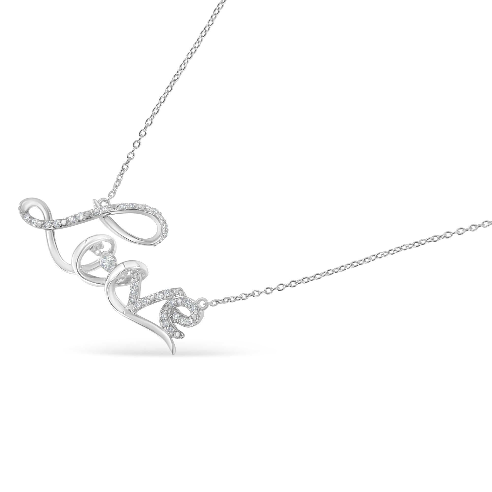 .925 Sterling Silver 1/4 Cttw Diamond Cursive "Love" 18" Pendant Necklace (H-I Color, I1-I2 Clarity).