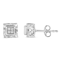 .925 Sterling Silver 1/6 Cttw Invisible Set Princess-Cut Diamond Quad Composite Stud Earrings (H-I Color, I1-I2 Clarity).