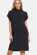 Zenana Mock Neck Short Sleeve Sweater Dress.