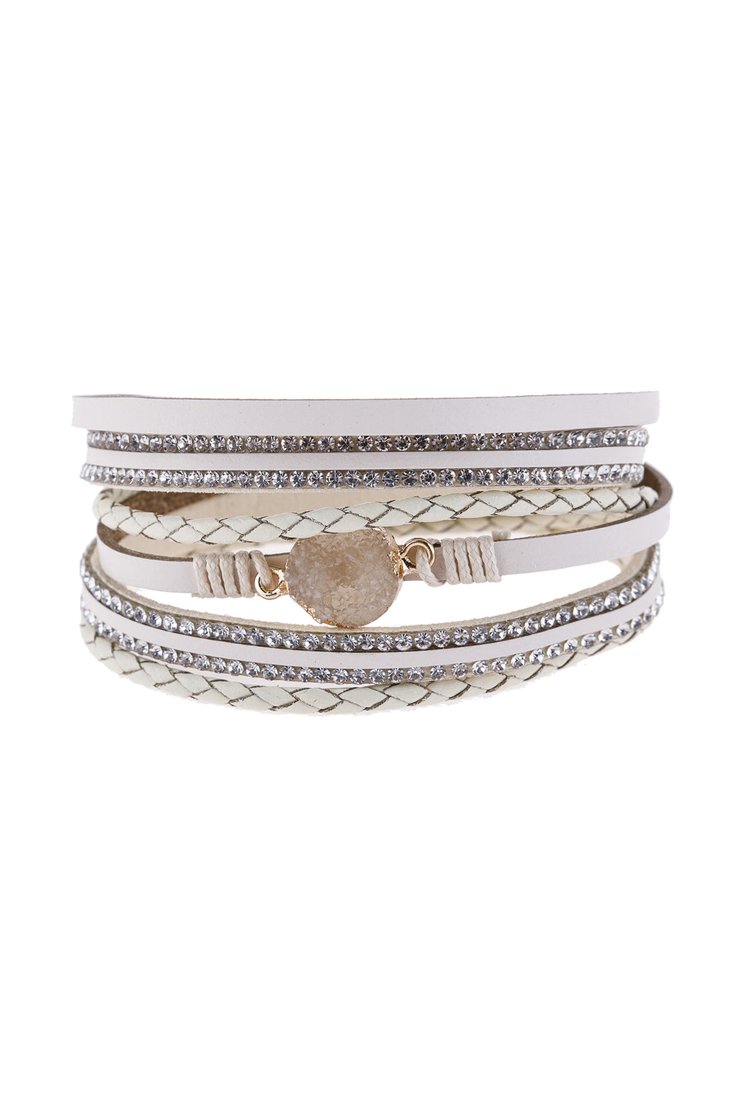 Rhinestone Encrusted Druzy Wrap Bracelet.