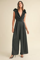 MABLE 3D Floral Applique Deep Cowl Neck Jumpsuit.