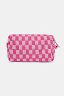 Zenana Checkered Pattern Knitted Cosmetic Pouch.