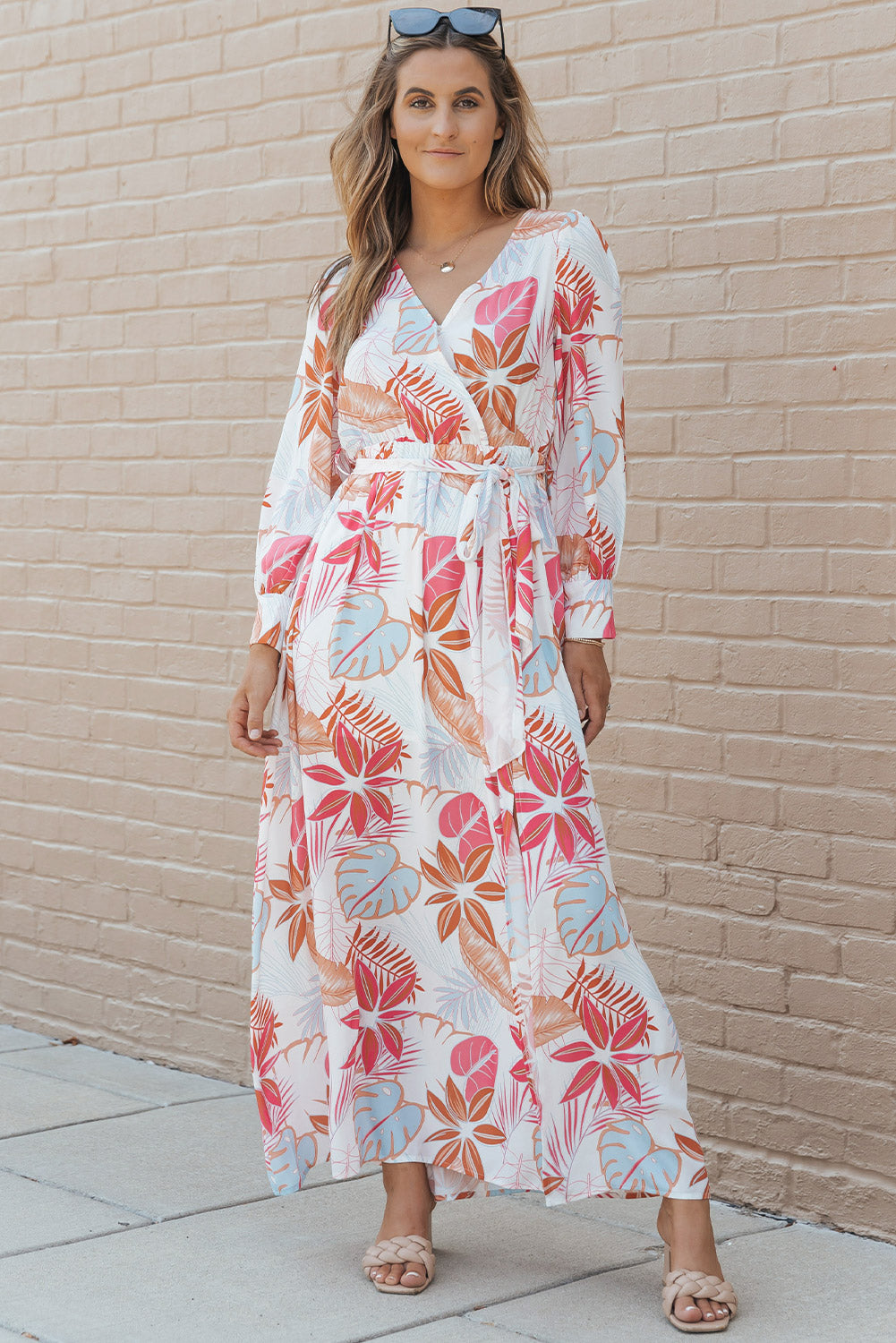 Printed Tie Waist Maxi Dress