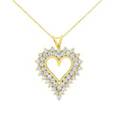 14K Yellow Gold .925 Sterling Silver 4 Cttw Round-Cut Diamond Cluster Heart Pendant Necklace (K-L Color, I1-I2 Clarity).