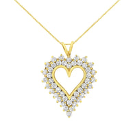 14K Yellow Gold .925 Sterling Silver 4 Cttw Round-Cut Diamond Cluster Heart Pendant Necklace (K-L Color, I1-I2 Clarity).