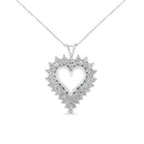 .925 Sterling Silver 4 Cttw Round-Cut Double Row Composite Diamond Heart 18" Pendant Necklace (K-L Color, I1-I2 Clarity).