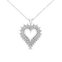 .925 Sterling Silver 4 Cttw Round-Cut Double Row Composite Diamond Heart 18" Pendant Necklace (K-L Color, I1-I2 Clarity).