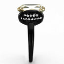 TK1298 IP Black(Ion Plating) Stainless Steel Ring With Top Grade Crystal in Light Smoked.