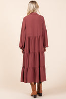 Mittoshop Tiered Button Down Long Sleeve Midi Dress.