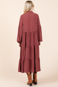 Mittoshop Tiered Button Down Long Sleeve Midi Dress.