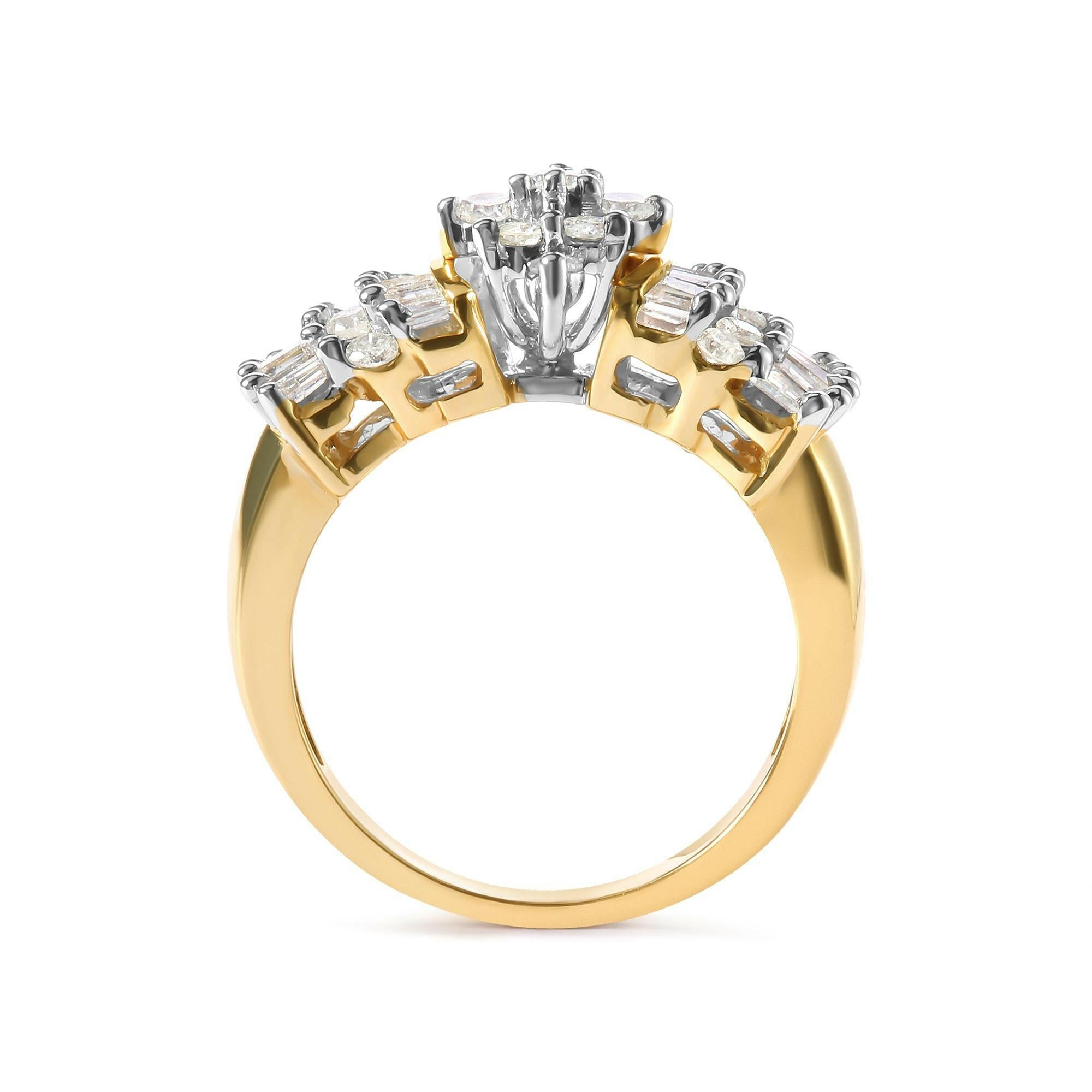 10K Yellow Gold 1.00 Cttw Diamond Starburst Ring Band (H-I Color, I1-I2 Clarity).